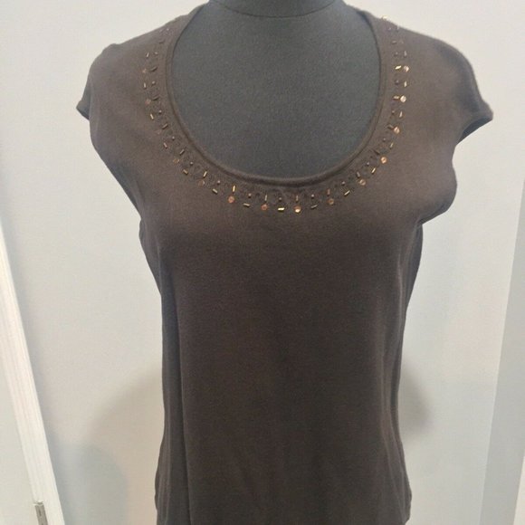 Ann Taylor  Knit Top Short Sleeve Scoopneck  L - Picture 1 of 6